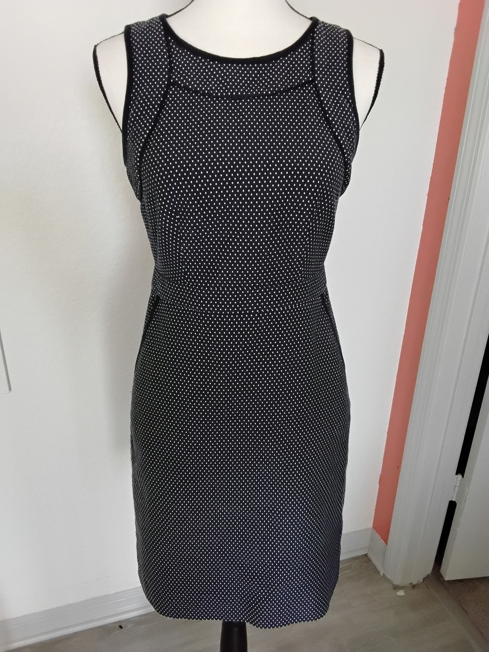 J. Crew Black and White Polka Dot Sleeveless Midi Sheath Dress